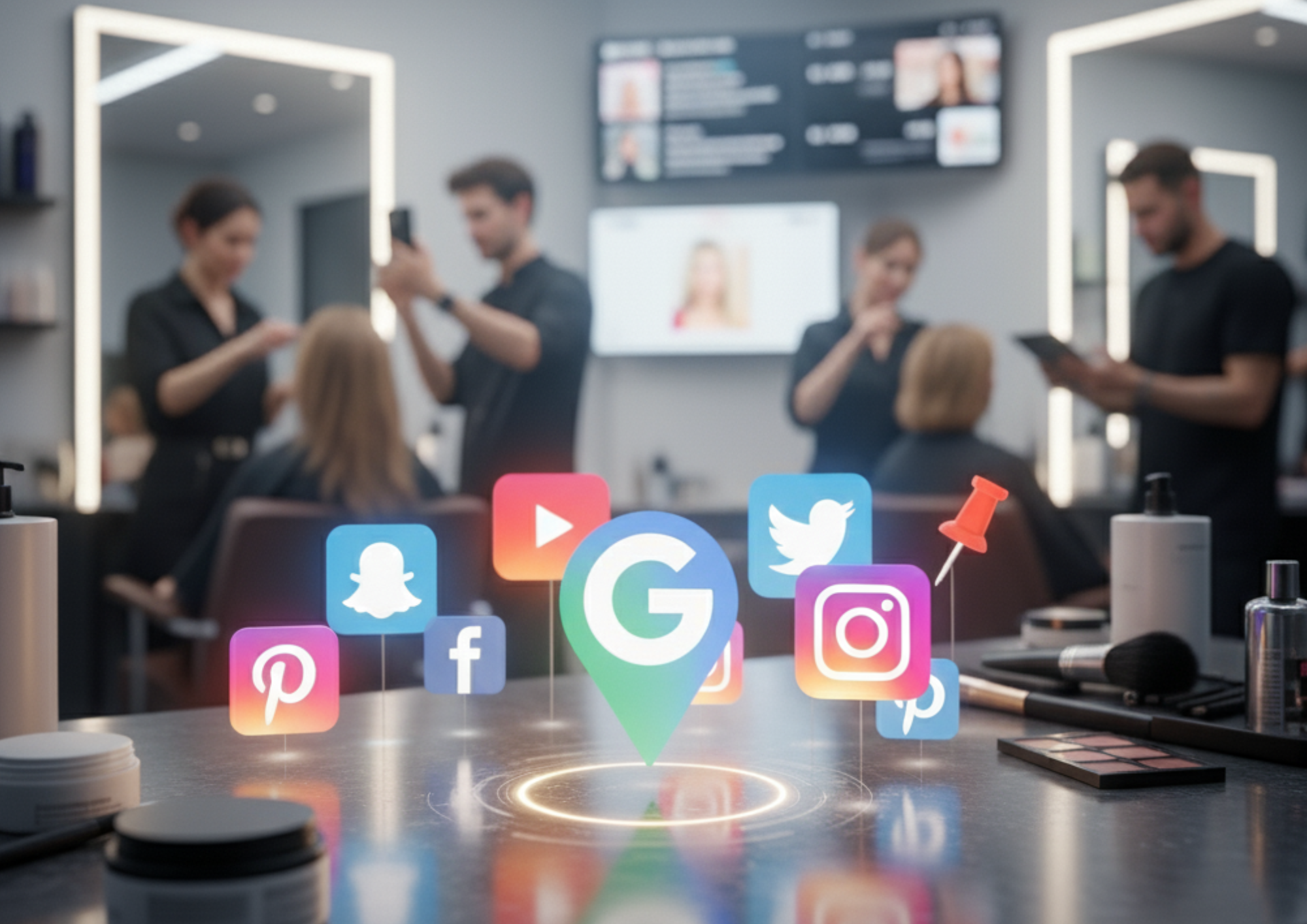 Profissional de beleza usando estratégias de marketing digital para atrair clientes e fortalecer sua presença online.